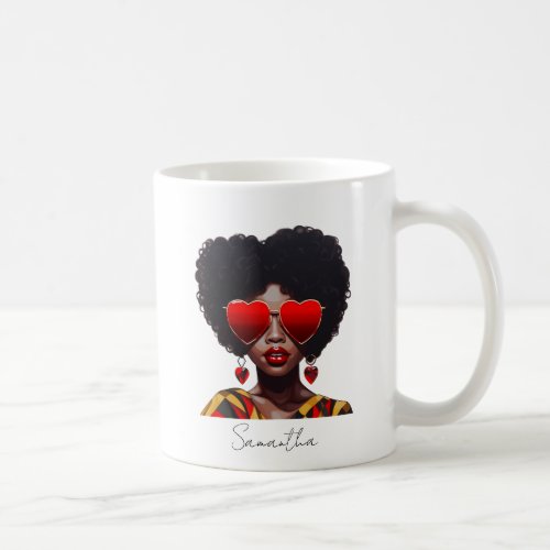 Melanin Magic Black Queen Rocking Heart Shades Coffee Mug