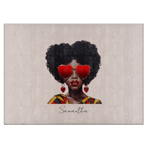 Melanin Magic Black Queen Rocking Heart Shades Cutting Board