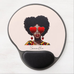 Melanin Magic: Black Queen Rocking Heart Shades Gel Mouse Pad