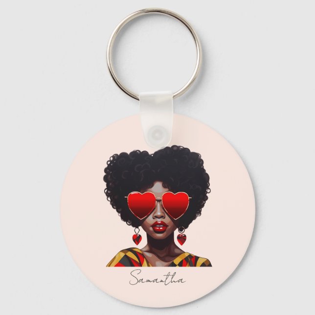 Melanin Magic: Black Queen Rocking Heart Shades Keychain (Front)