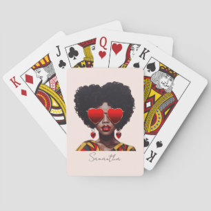Melanin Magic: Black Queen Rocking Heart Shades Poker Cards