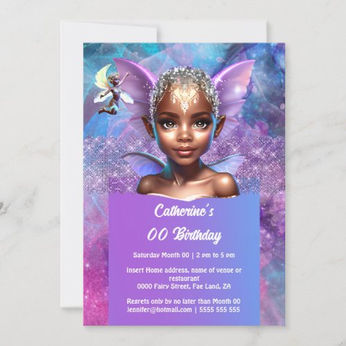 Melanin pixie fairy wings pretty girl princess  invitation