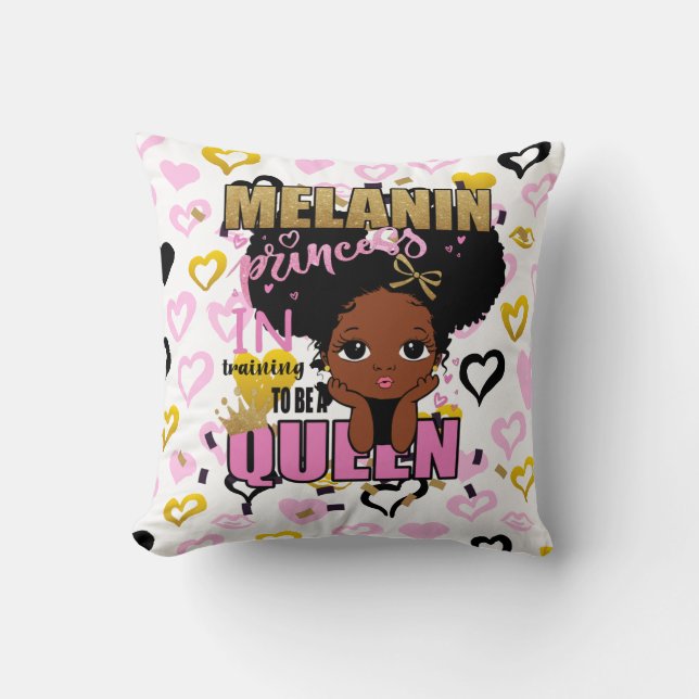 Melanin Princess Training To Be Queen Lilibet Gift Throw Pillow (Front)