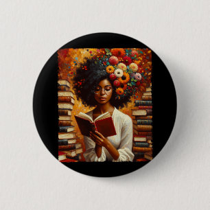 Melanin Queen Afro Womeneducated Reading Book Blac Button