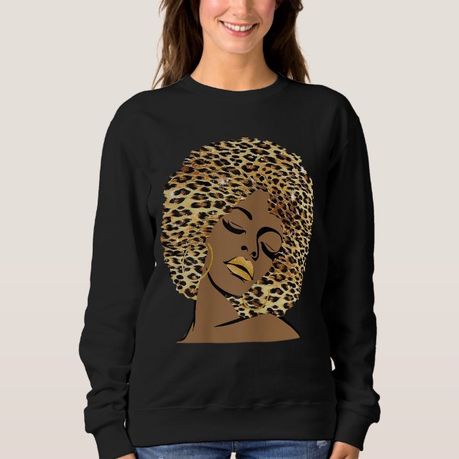 Melanin Queen Leopard Afro Hair African American B Sweatshirt (Front)