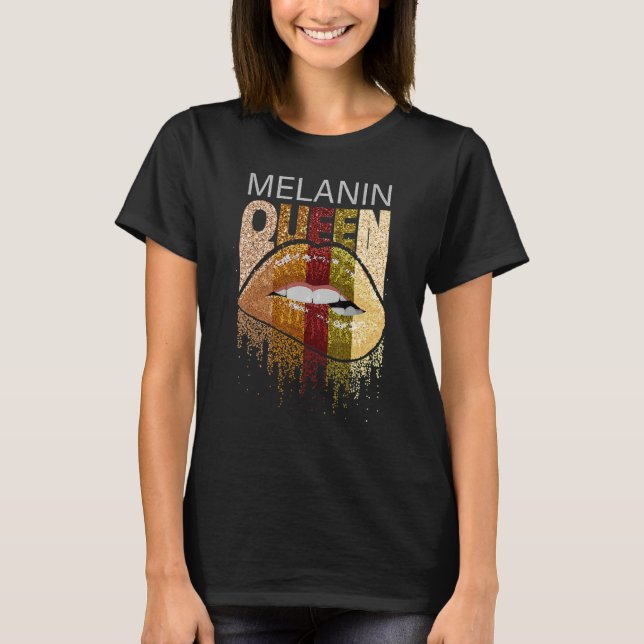 Melanin Queen Pride Afro Brown Lip Black History M T-Shirt (Front)