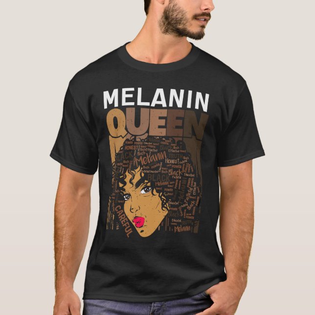 Melanin Queen Proud Black Queen Afro Women African T-Shirt (Front)