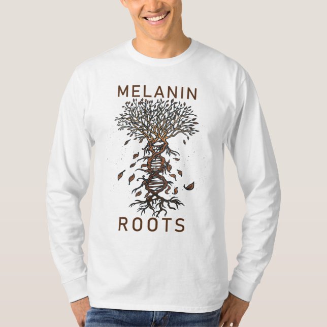Melanin Roots Black History Pride Black T-Shirt (Front)