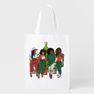 Melanin Sistas Christmas Tree & Gifts Black Girls Grocery Bag
