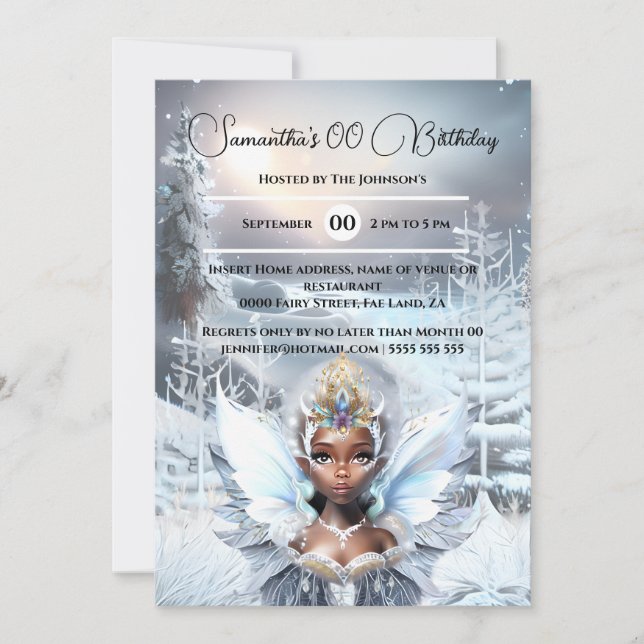 Melanin snow queen winter forest celestial moon  invitation (Front)