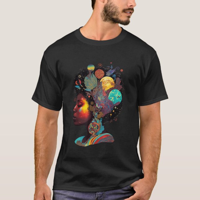 Melanin Space Queen African Empowering Afro woman  T-Shirt (Front)