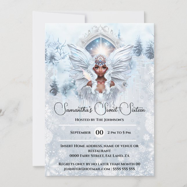 Melanin winter princess fairytale portal enchanted invitation (Front)