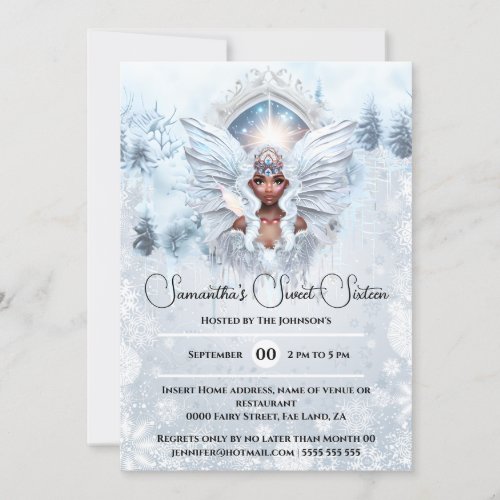 Melanin winter princess fairytale portal enchanted invitation