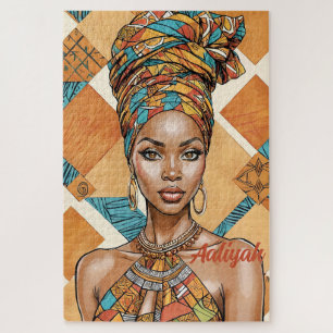 Melanin Woman with Headwrap - African Print Jigsaw Puzzle