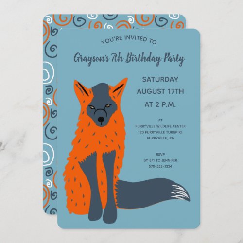 Melanistic Fox Older Boys Animal Birthday Party Invitation