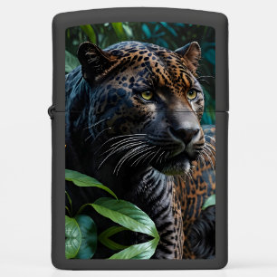 Melanistic Jaguar in Jungle Red Flowers Zippo Lighter