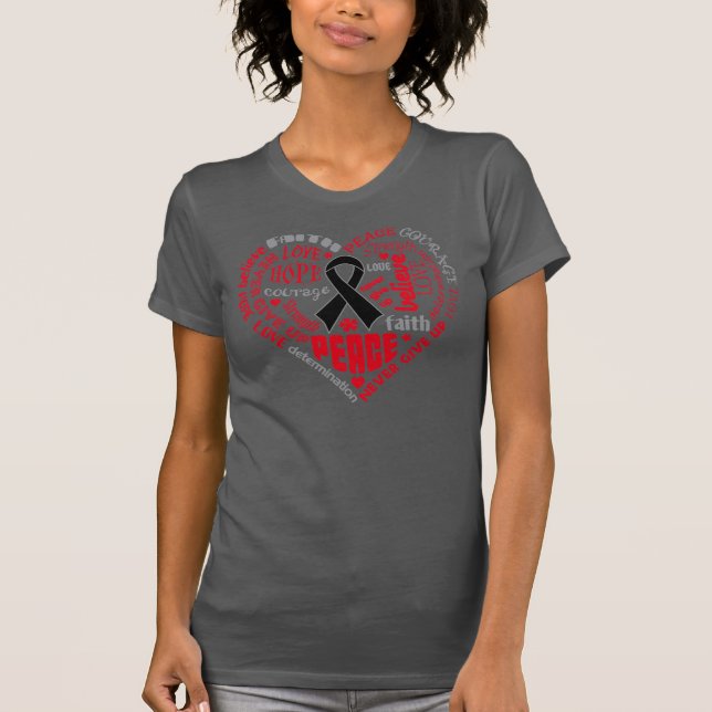 Melanoma Awareness Heart Words T-Shirt (Front)
