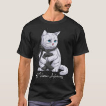 Melanoma Awareness Month Black Ribbon Cat  T-Shirt
