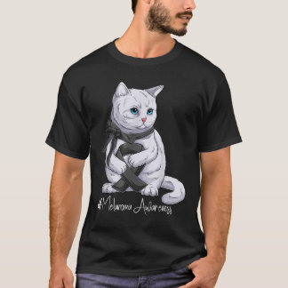 Melanoma Awareness Month Black Ribbon Cat  T-Shirt