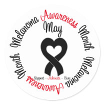 Melanoma Awareness Month Heart Ribbon Classic Round Sticker