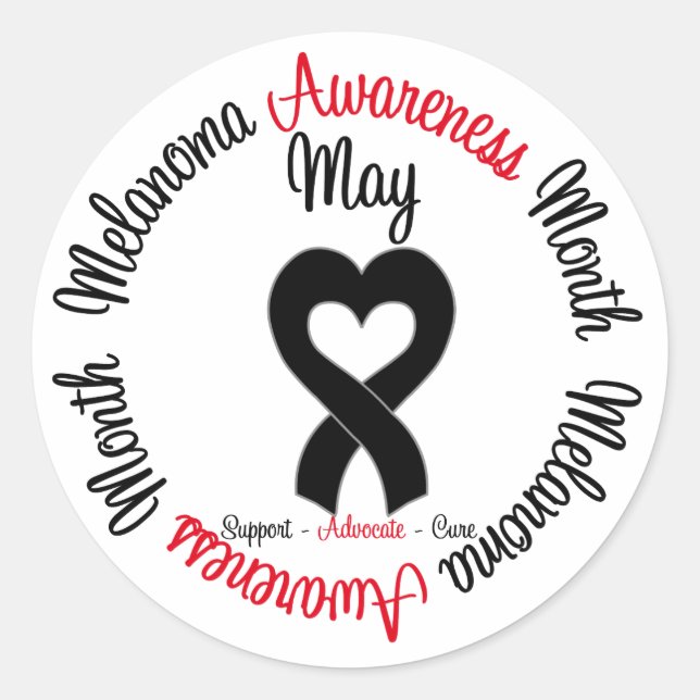 Melanoma Awareness Month Heart Ribbon Classic Round Sticker (Front)