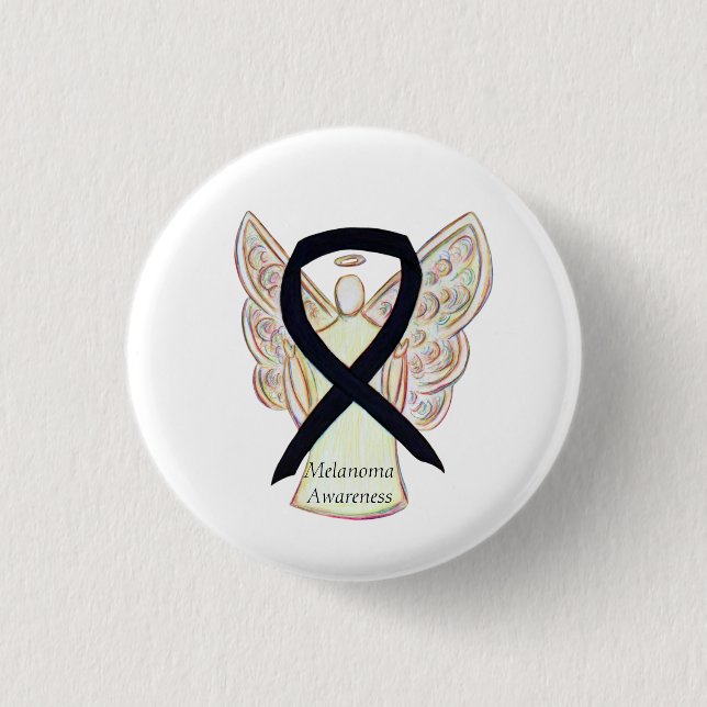 Melanoma Awareness Ribbon Angel Custom Pin (Front)