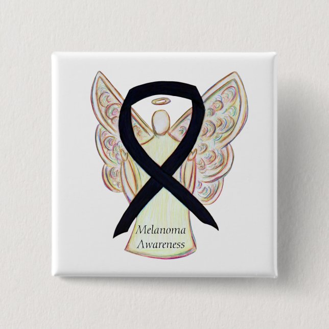 Melanoma Awareness Ribbon Angel Custom Pin (Front)