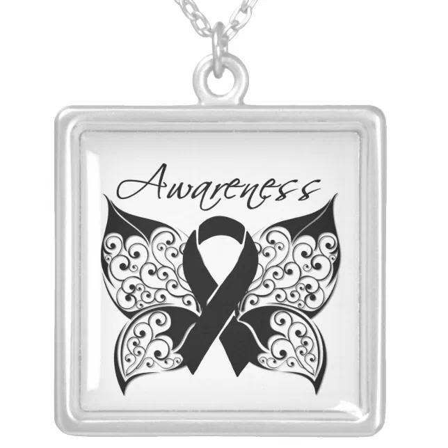 Melanoma Awareness Tattoo Butterfly Silver Plated Necklace | Zazzle