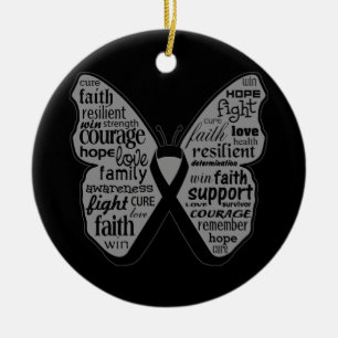 Melanoma Butterfly Collage of Words Ceramic Ornament