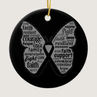 Melanoma Butterfly Collage of Words Ceramic Ornament