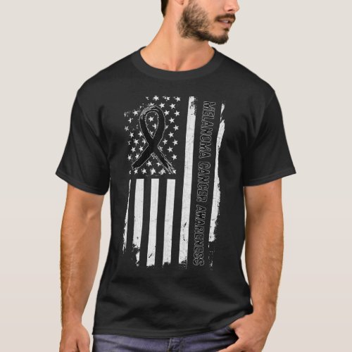 Melanoma Cancer Awareness American Flag _ Black Ri T_Shirt