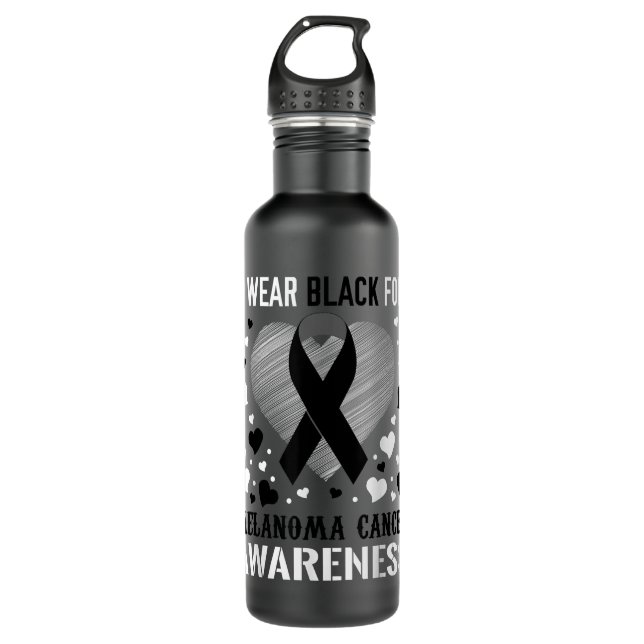 Melanoma Cancer Awareness Support Ribbon  Stainless Steel Water Bottle (Front)