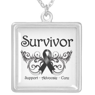Melanoma Cancer Survivor Deco Ribbon Silver Plated Necklace