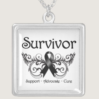 Melanoma Cancer Survivor Deco Ribbon Silver Plated Necklace