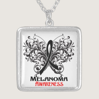 Melanoma Flourish Butterfly Ribbon Silver Plated Necklace