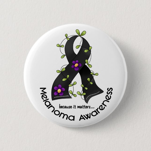 Melanoma FLOWER RIBBON 1 Button (Front)