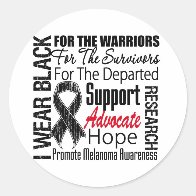 Melanoma I Wear Black Ribbon TRIBUTE Classic Round Sticker (Front)