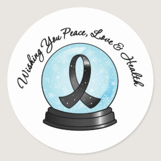 Melanoma Ribbon Merry Christmas Snowglobe Classic Round Sticker