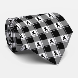 Melanoma Skin Cancer Awareness Plaid Black Ribbon Neck Tie
