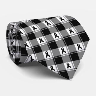 Melanoma Skin Cancer Awareness Plaid Black Ribbon Neck Tie