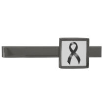 Melanoma | Skin Cancer - Black Ribbon Gunmetal Finish Tie Bar