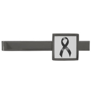 Melanoma Skin Cancer - Black Ribbon Gunmetal Finish Tie Bar