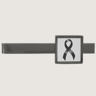 Melanoma | Skin Cancer - Black Ribbon Gunmetal Finish Tie Bar