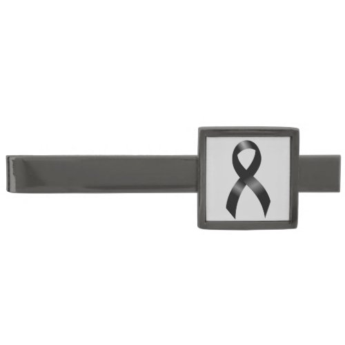 Melanoma  Skin Cancer _ Black Ribbon Gunmetal Finish Tie Bar