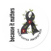 Melanoma Skin Cancer Flower Ribbon 3 Classic Round Sticker