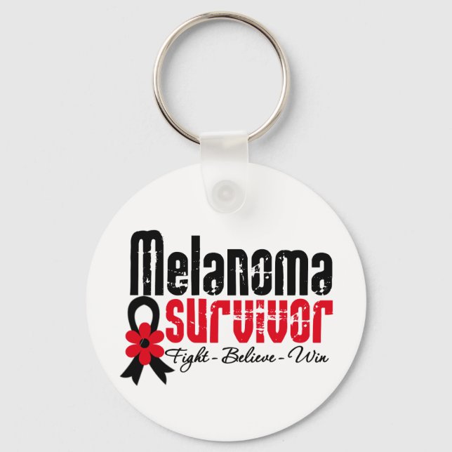 Melanoma Survivor Flower Ribbon Keychain (Front)