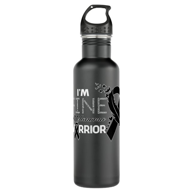 Melanoma Warrior I'm Fine Feather Ribbon  Stainless Steel Water Bottle (Front)