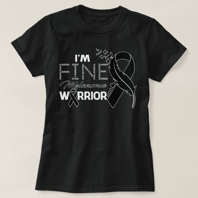Melanoma Warrior I'm Fine Feather Ribbon  T-Shirt (Design Front)