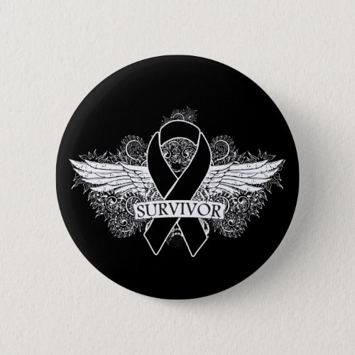 Melanoma Winged SURVIVOR Ribbon Pinback Button