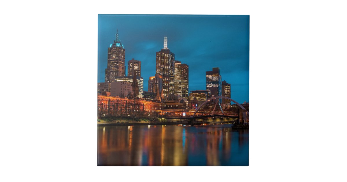 Melbourne at night ceramic tile | Zazzle